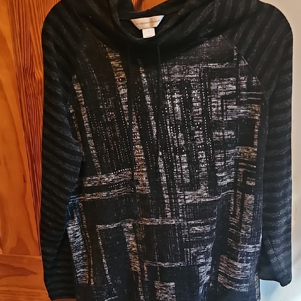Christopher & Banks Black and Gray Cowl Neck Sweater